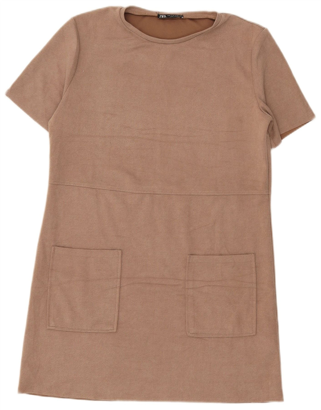 Vestido feminino Zara UK 14 poliéster bege médio