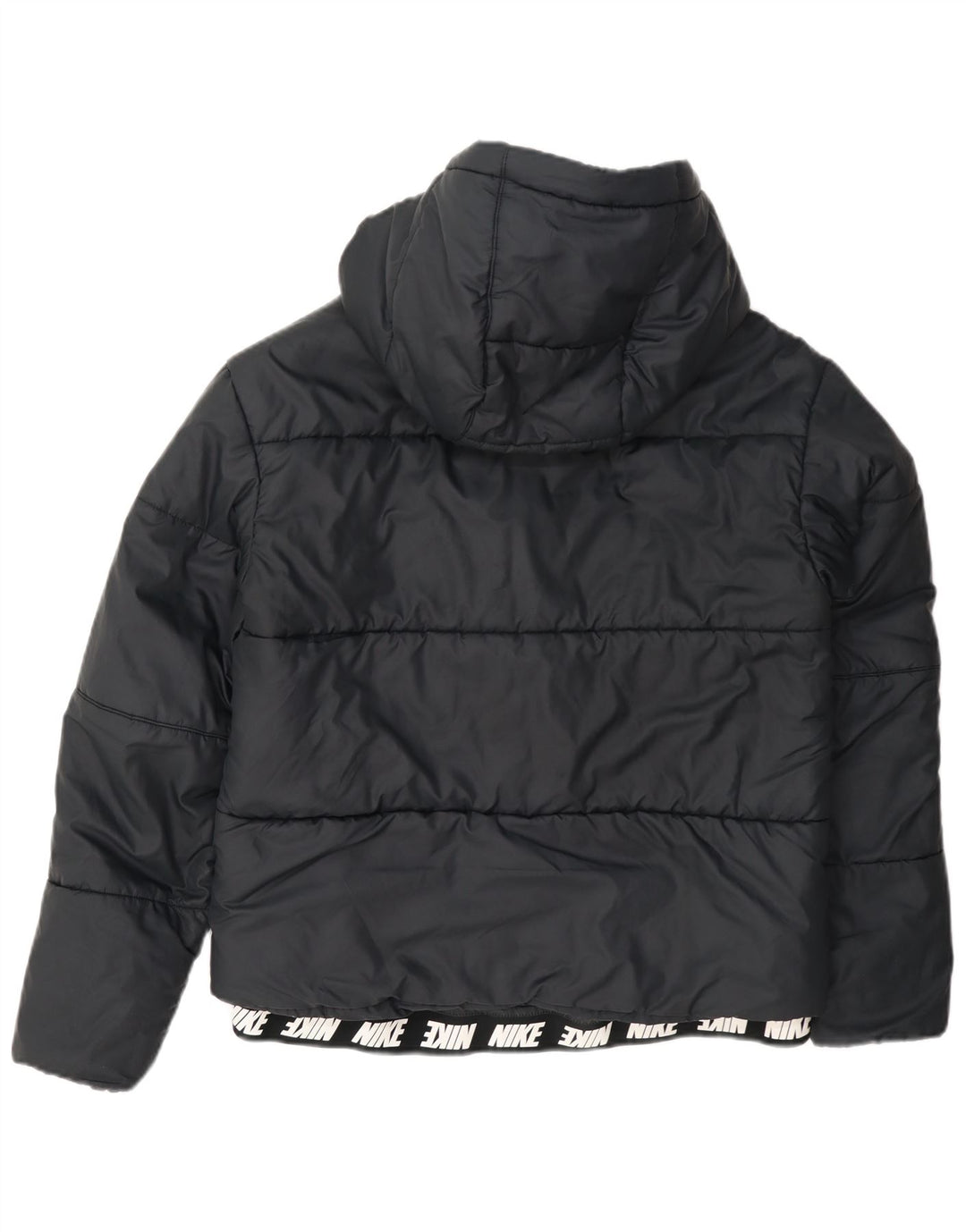 Jaqueta acolchoada com capuz gráfico feminino Nike UK 14 poliéster azul marinho médio