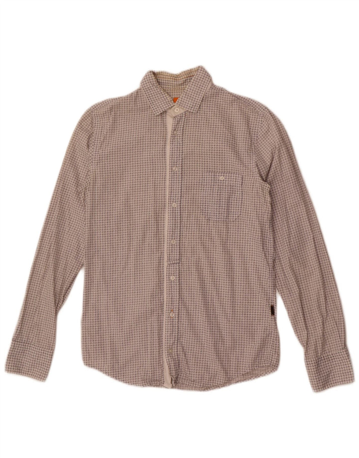 Camisa masculina Slim Fit Hugo Boss pequena branca Houndstooth