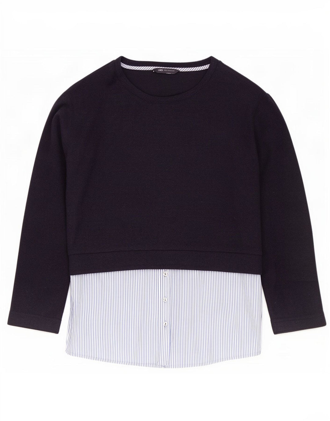 Top feminino Marks & Spencer de manga comprida UK 14 grande bloco colorido azul marinho
