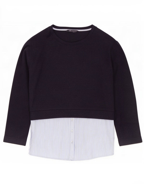Top feminino Marks & Spencer de manga comprida UK 14 grande bloco colorido azul marinho
