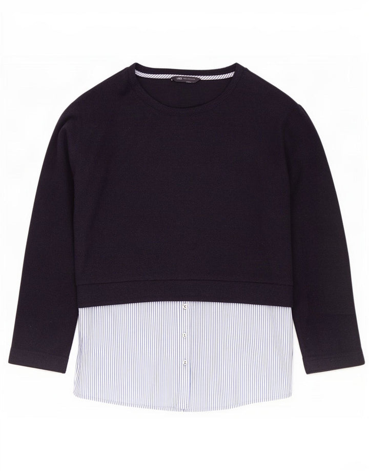 Top feminino Marks & Spencer de manga comprida UK 14 grande bloco colorido azul marinho