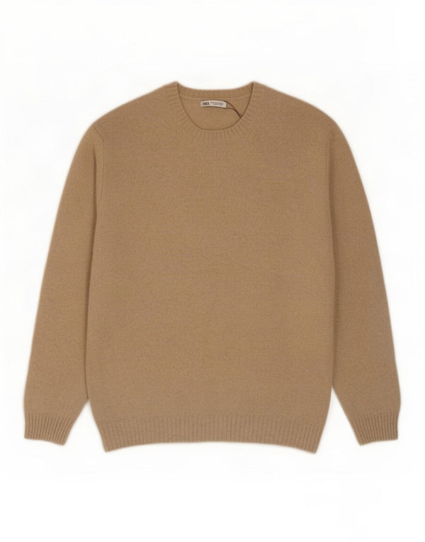 Zara Suéter masculino com gola redonda XL lã bege