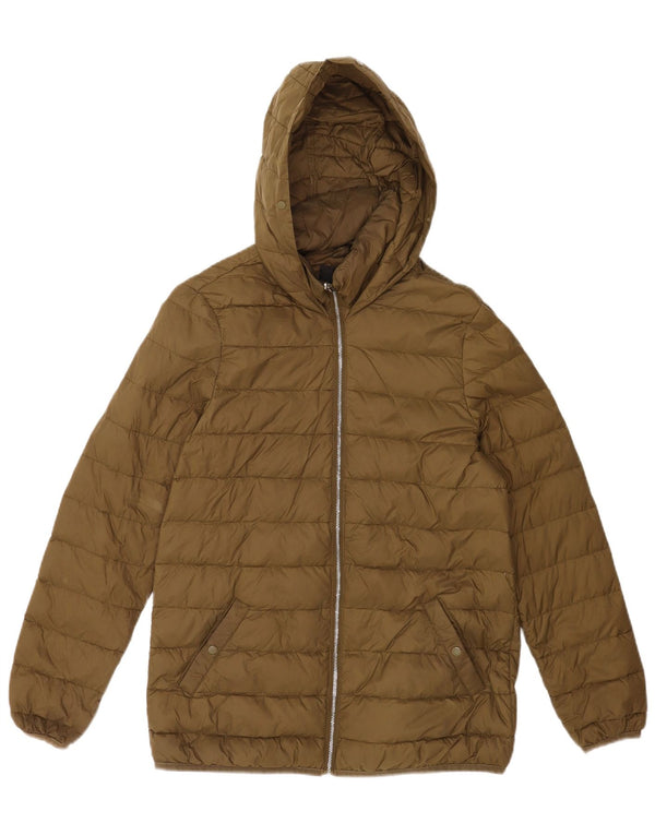 Jaqueta acolchoada com capuz feminina Zara UK 10 poliéster cáqui pequeno
