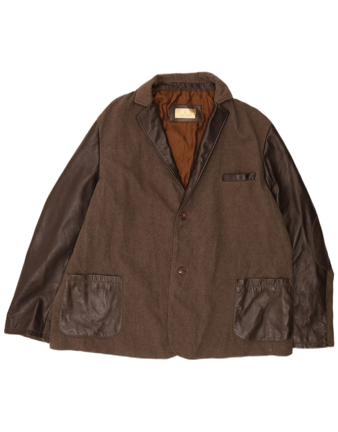 Jaqueta blazer masculina vintage de couro com 2 botões Reino Unido 42 XL marrom