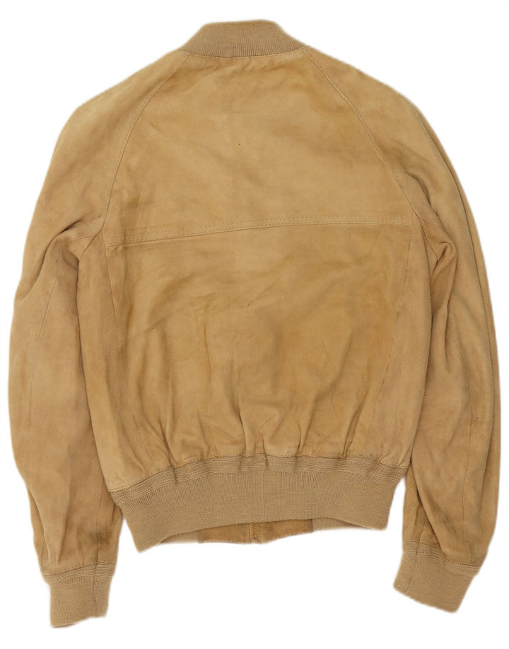 Jaqueta bomber masculina vintage de camurça IT 48 couro bege médio