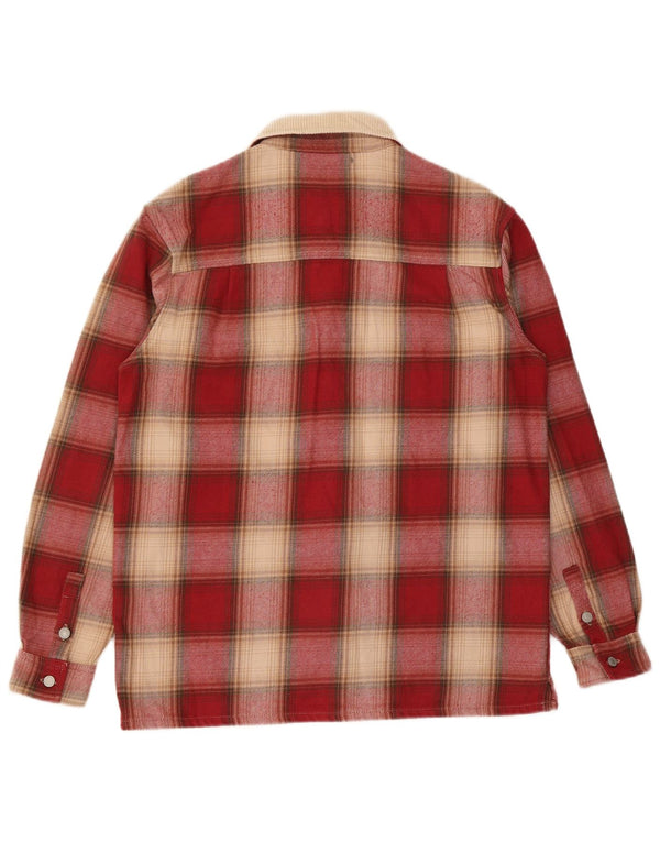 Zara Camisa masculina de flanela com ajuste relaxado e xadrez vermelho médio
