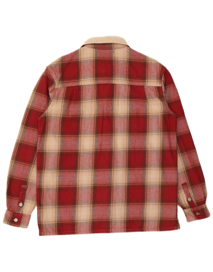 Zara Camisa masculina de flanela com ajuste relaxado e xadrez vermelho médio