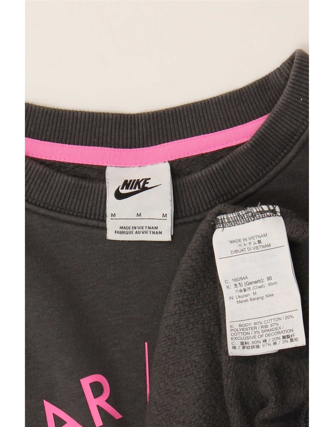 Nike feminino gráfico oversized moletom jumper UK 14 médio cinza algodão