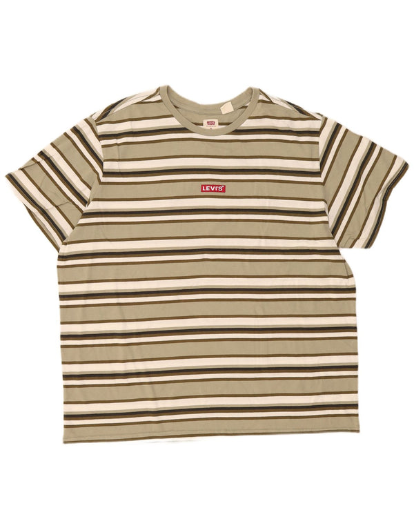 Camiseta gráfica masculina Levi's Top XL algodão listrado cáqui
