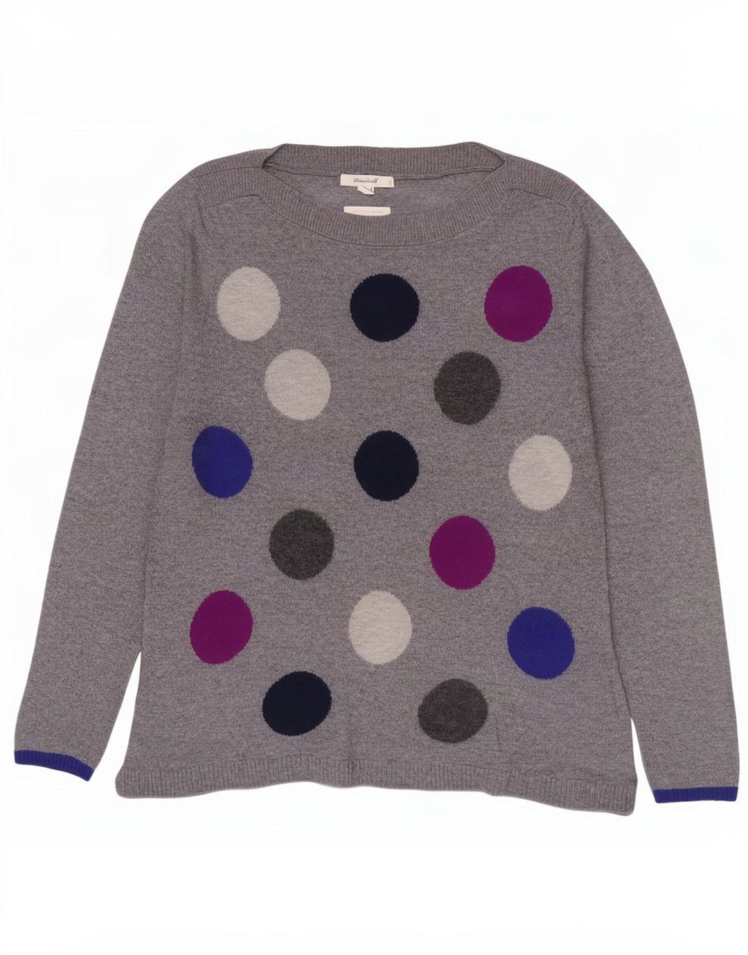 Suéter feminino com gola canoa White Stuff Reino Unido 10 pequeno cinza geométrico