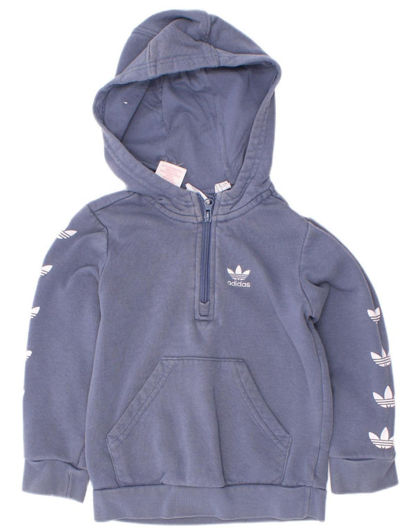 Suéter com capuz gráfico Adidas Boys com zíper e gola 4-5 anos azul algodão