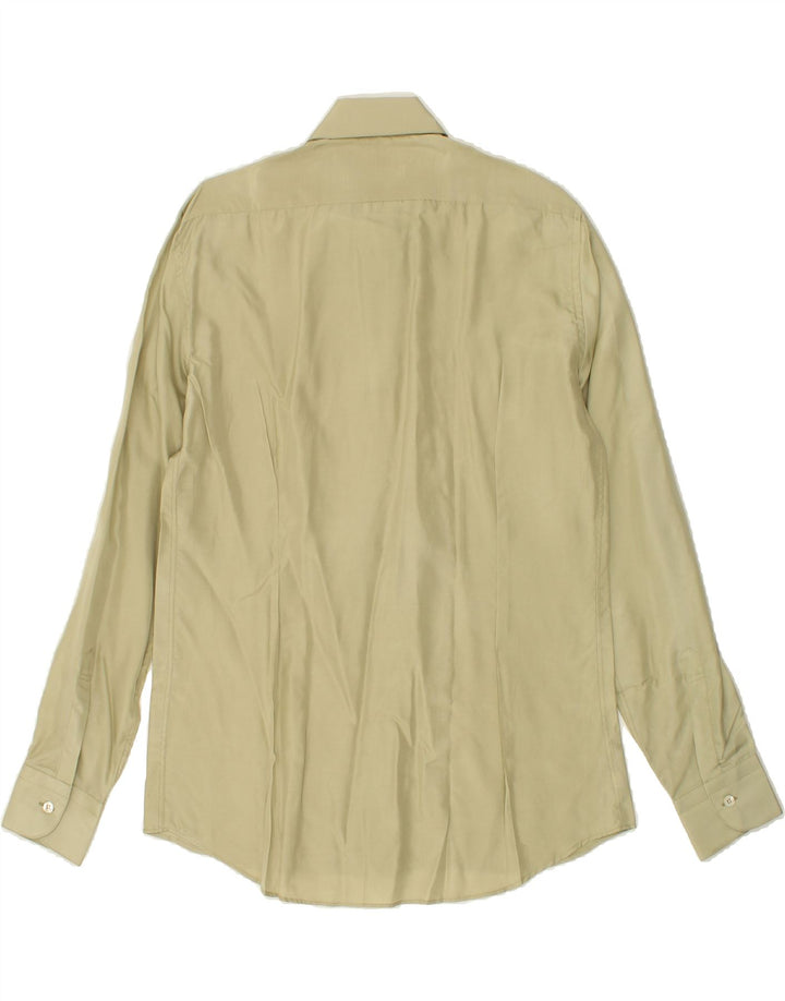Camisa masculina VINTAGE tamanho 16 41 grande seda cáqui