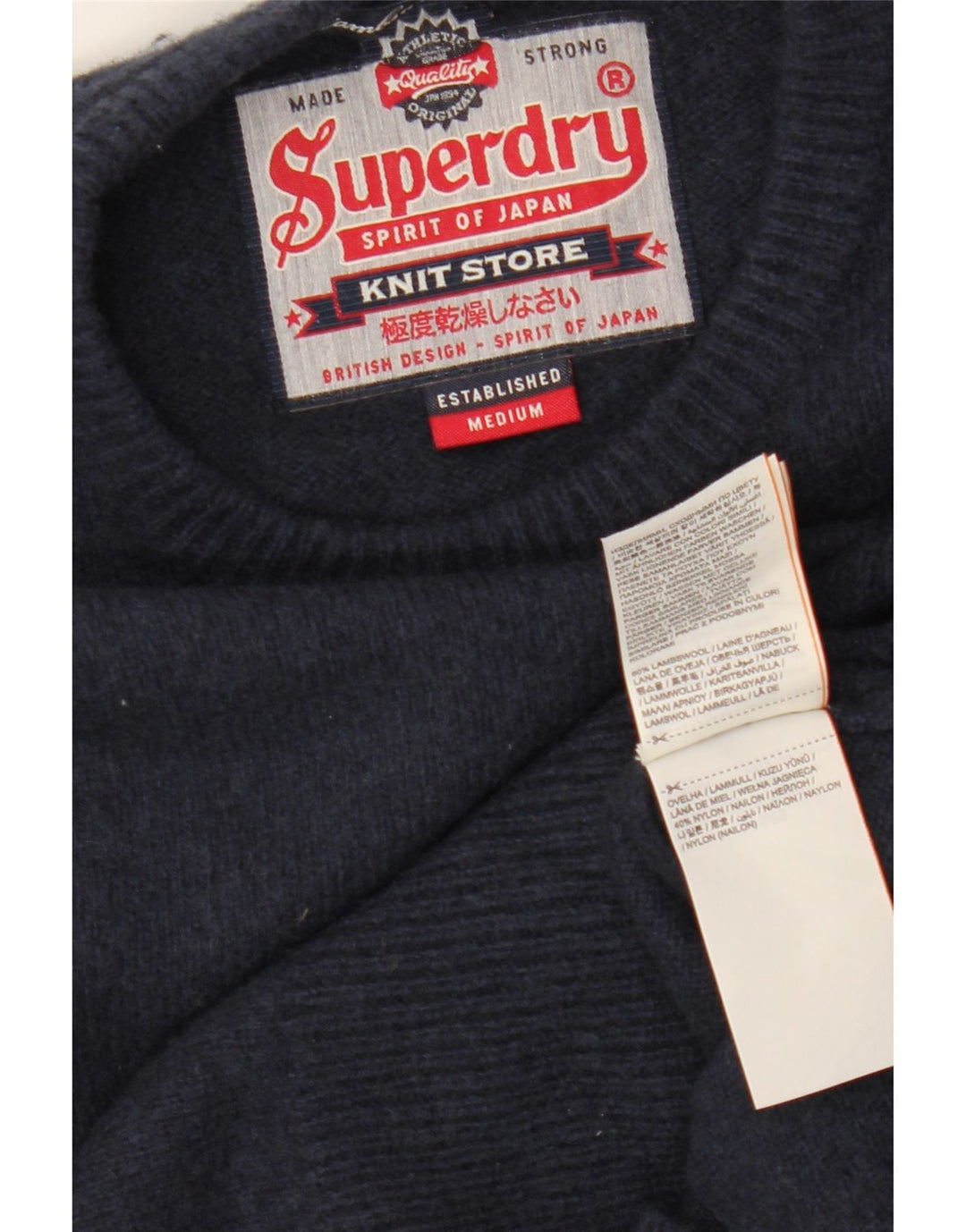 Suéter masculino SUPERDRY com gola redonda, lã azul marinho médio