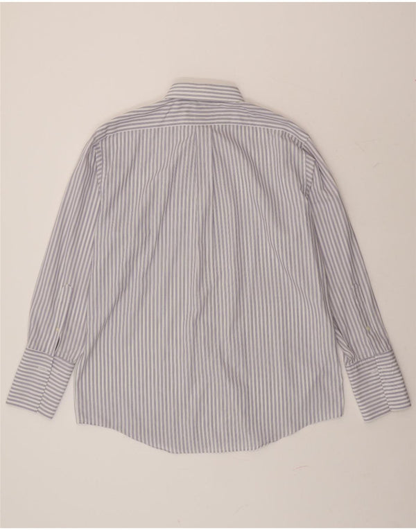 Camisa formal masculina BROOKS BROTHERS de ajuste regular tamanho 17 XL risca de giz azul