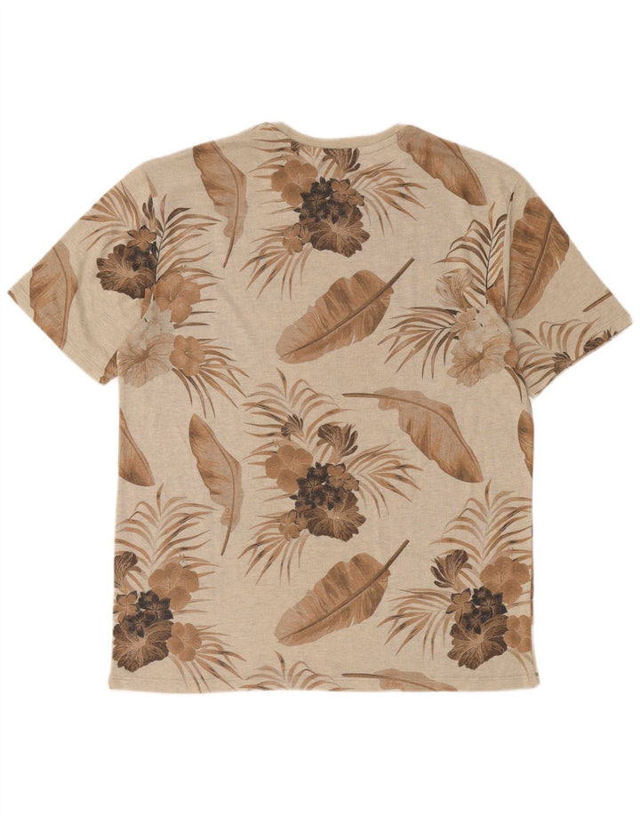 Zara Camiseta masculina gráfica Top XL Bege Floral Poliéster