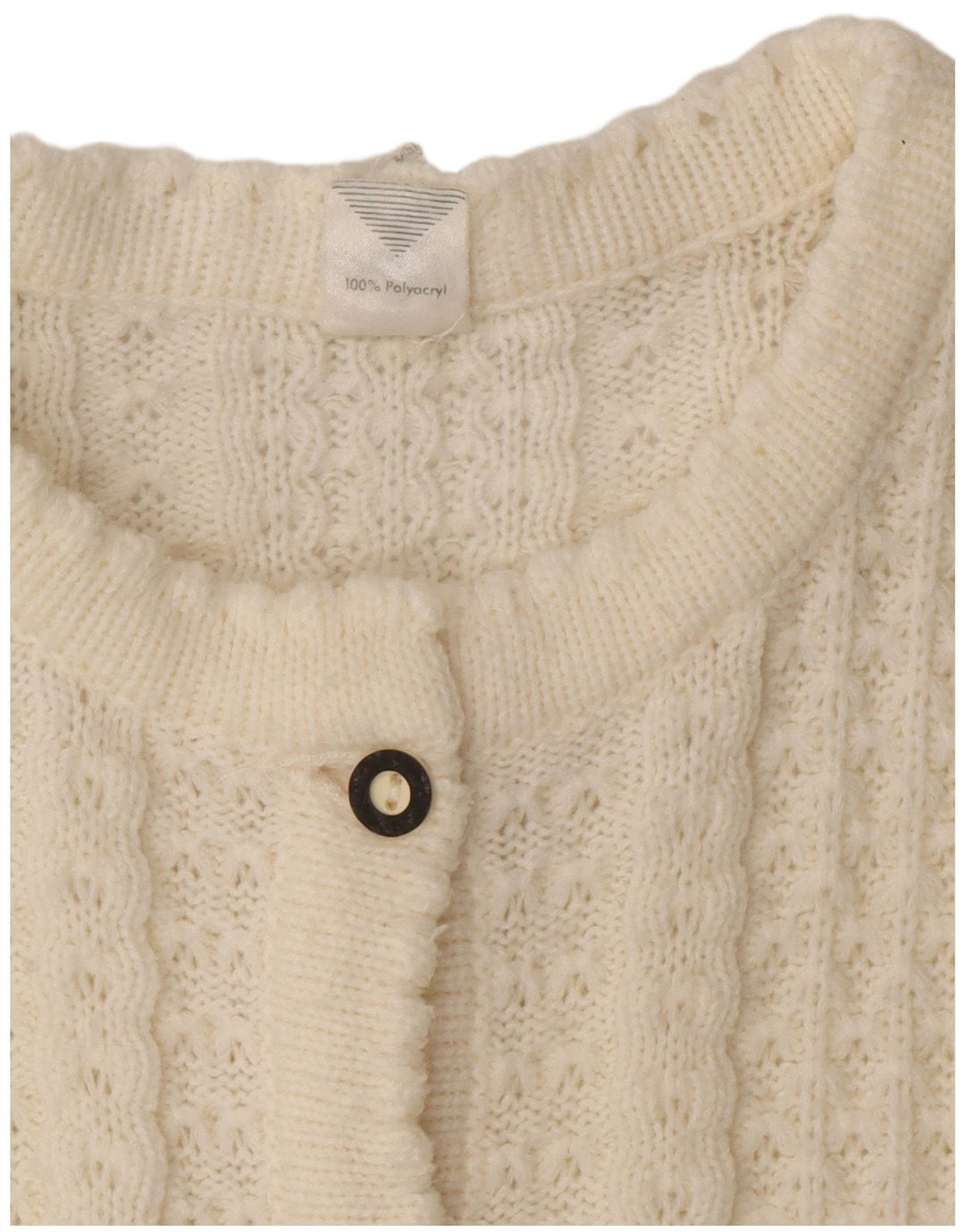 Suéter Cardigan Feminino Vintage Reino Unido 16 Grande Poliacrílico Branco