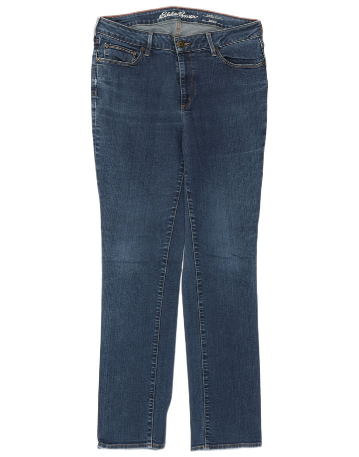 Calça jeans feminina Eddie Bauer ligeiramente curvilínea reta EUA 12 grande W32 L30 azul