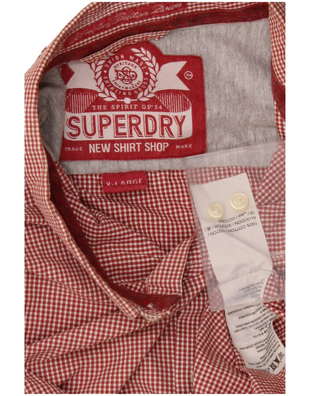 Camisa masculina SUPERDRY XL algodão guingão vermelho