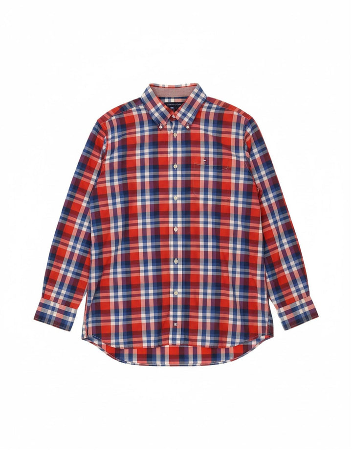 Camisa masculina TOMMY HILFIGER de ajuste regular 2XL algodão xadrez vermelho