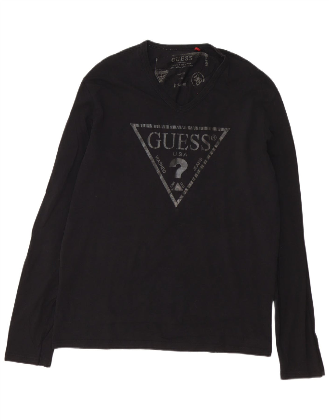 Guess Mens Gráfico Top Manga Longa XL Preto Algodão