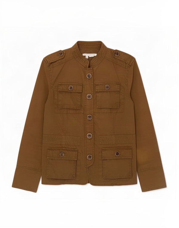 Jaqueta militar feminina Zara UK 10 pequeno algodão cáqui