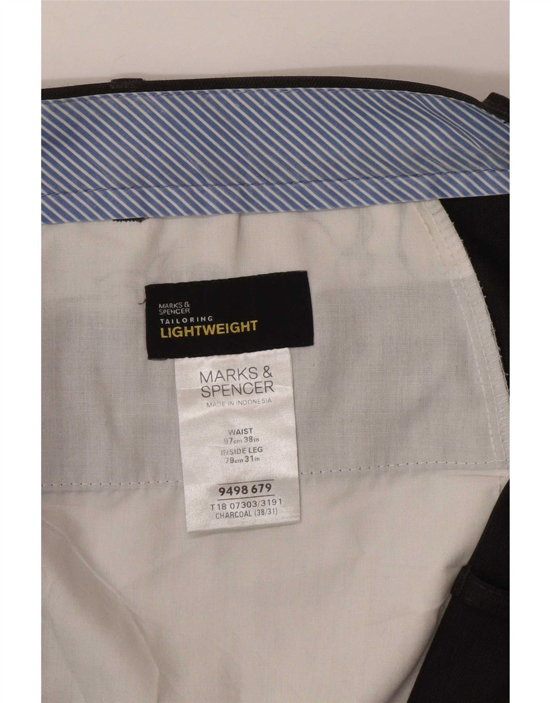 Calça masculina de terno reto Marks & Spencer W38 L31 poliéster cinza
