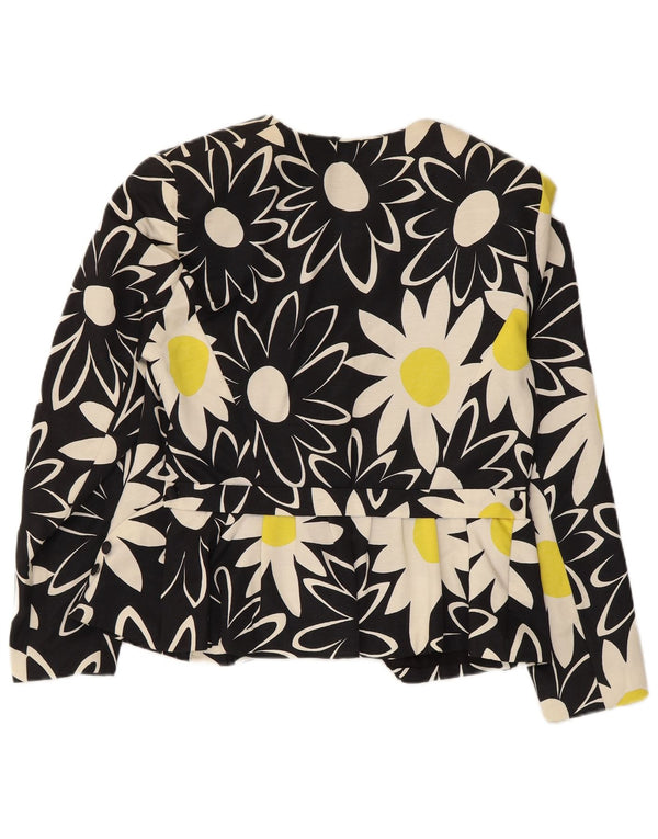 Vintage Womens 2 Button Blazer Jacket UK 14 Medium Black Floral