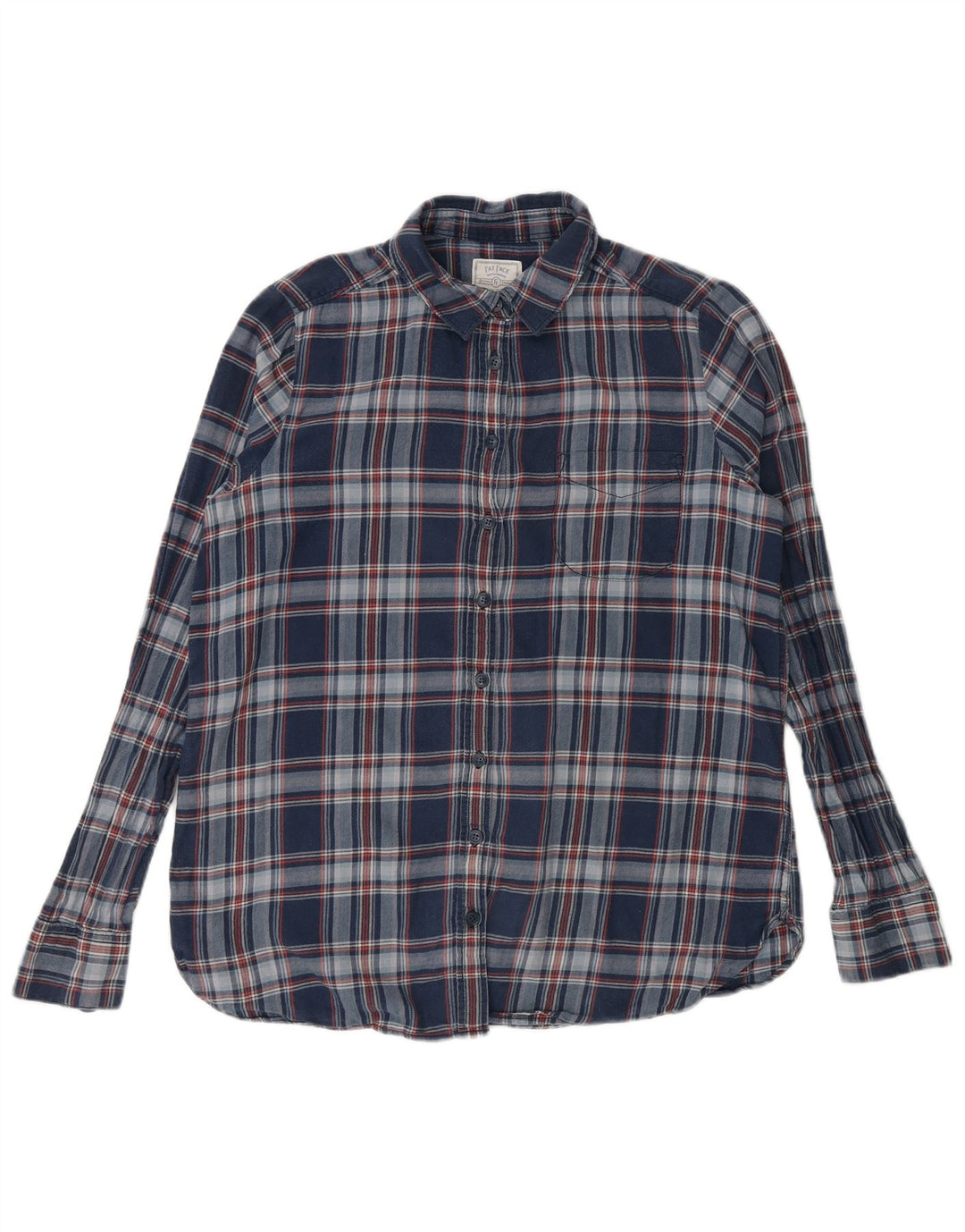 Camisa feminina grande de flanela Fat Face Reino Unido 10 algodão xadrez pequeno azul marinho