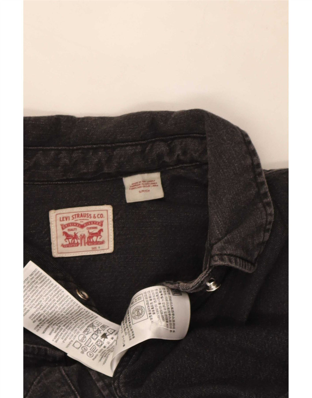 Camisa jeans feminina Levi's UK 10 pequena algodão preto