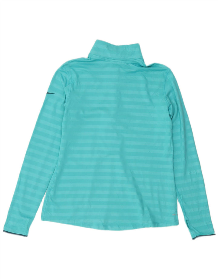 Nike Womens Dri Fit Zip Neck Pullover Treino Top UK 18 XL Azul Listrado