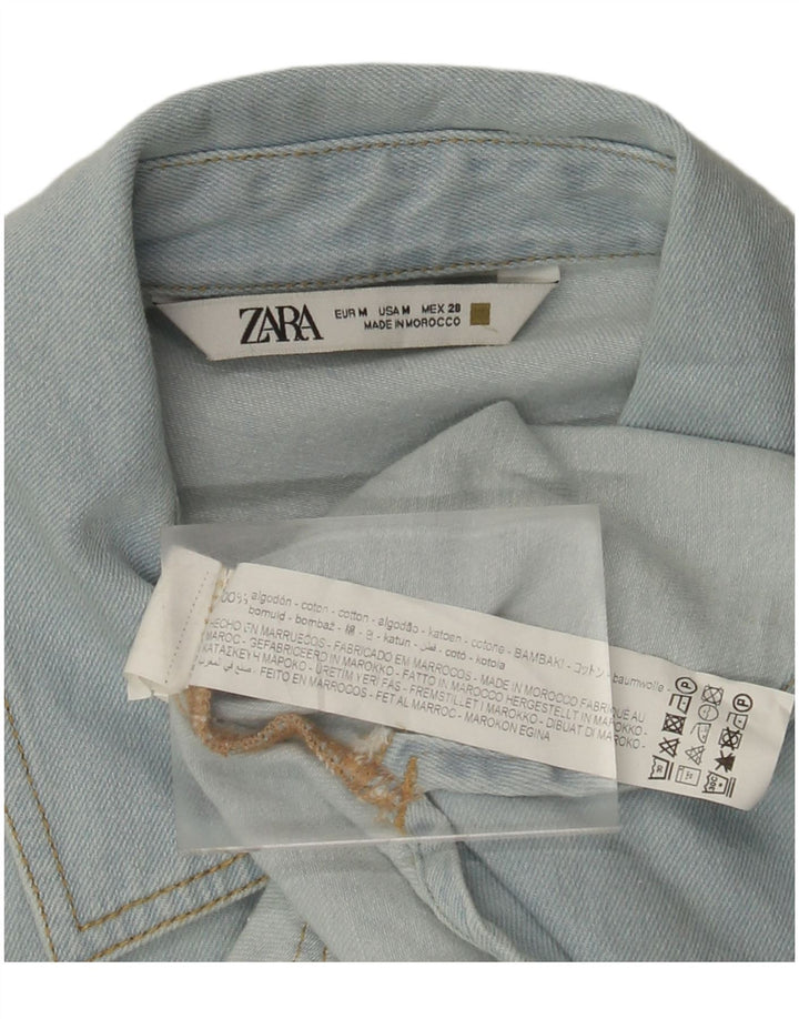 Camisa jeans feminina Zara UK 14 algodão azul médio