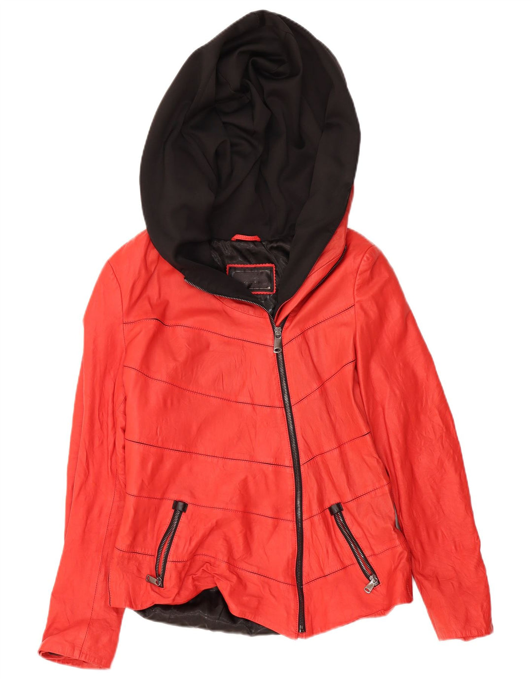 Jaqueta feminina de couro com capuz IBIZA UK 20 2XL couro colorblock vermelho