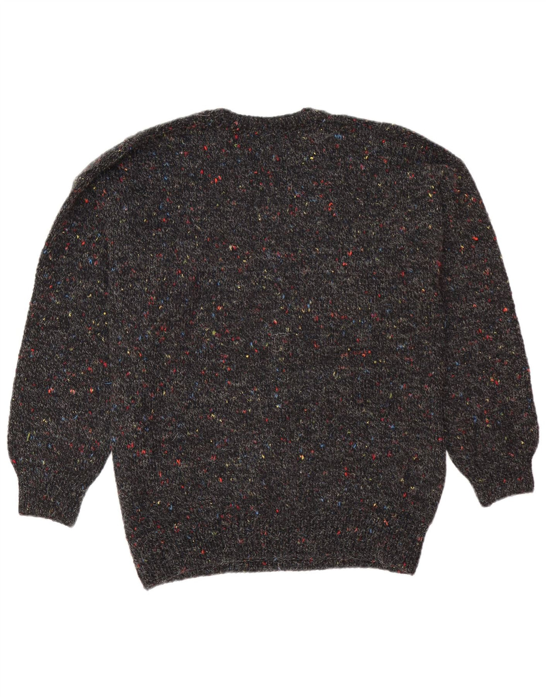 Suéter vintage masculino com gola redonda grande preto manchado