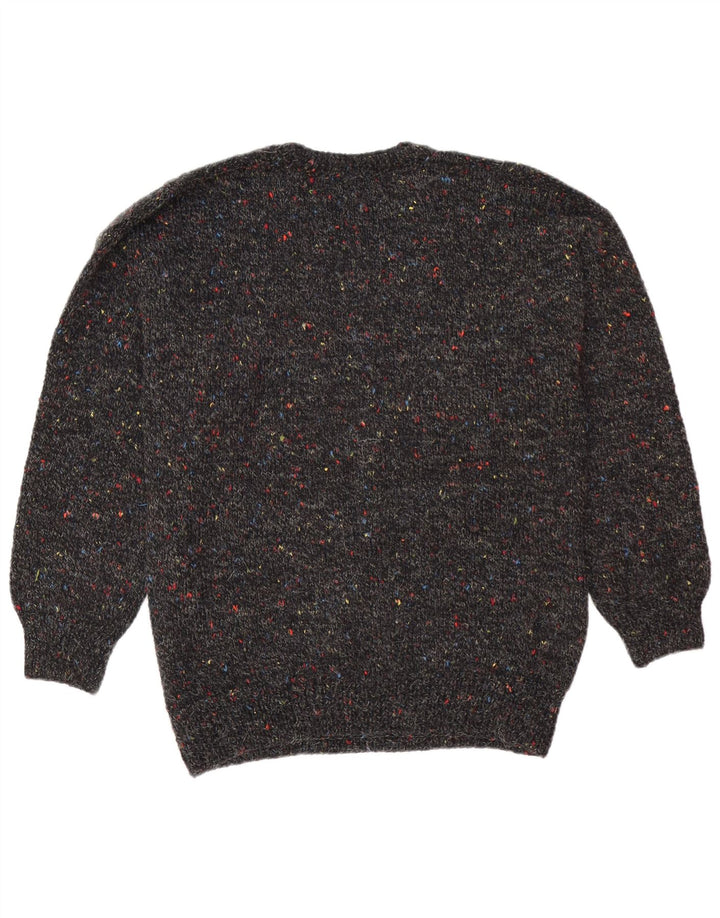 Suéter vintage masculino com gola redonda grande preto manchado
