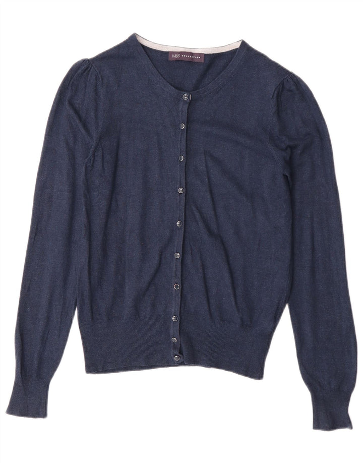 Suéter cardigã feminino Marks & Spencer Reino Unido 10 pequeno azul marinho viscose