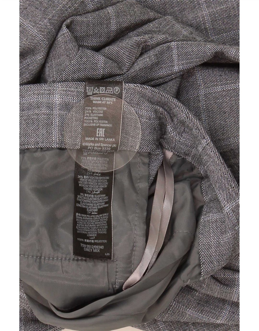 Calças cortadas masculinas Marks & Spencer UK 14 grandes W34 L26 cinza Houndstooth