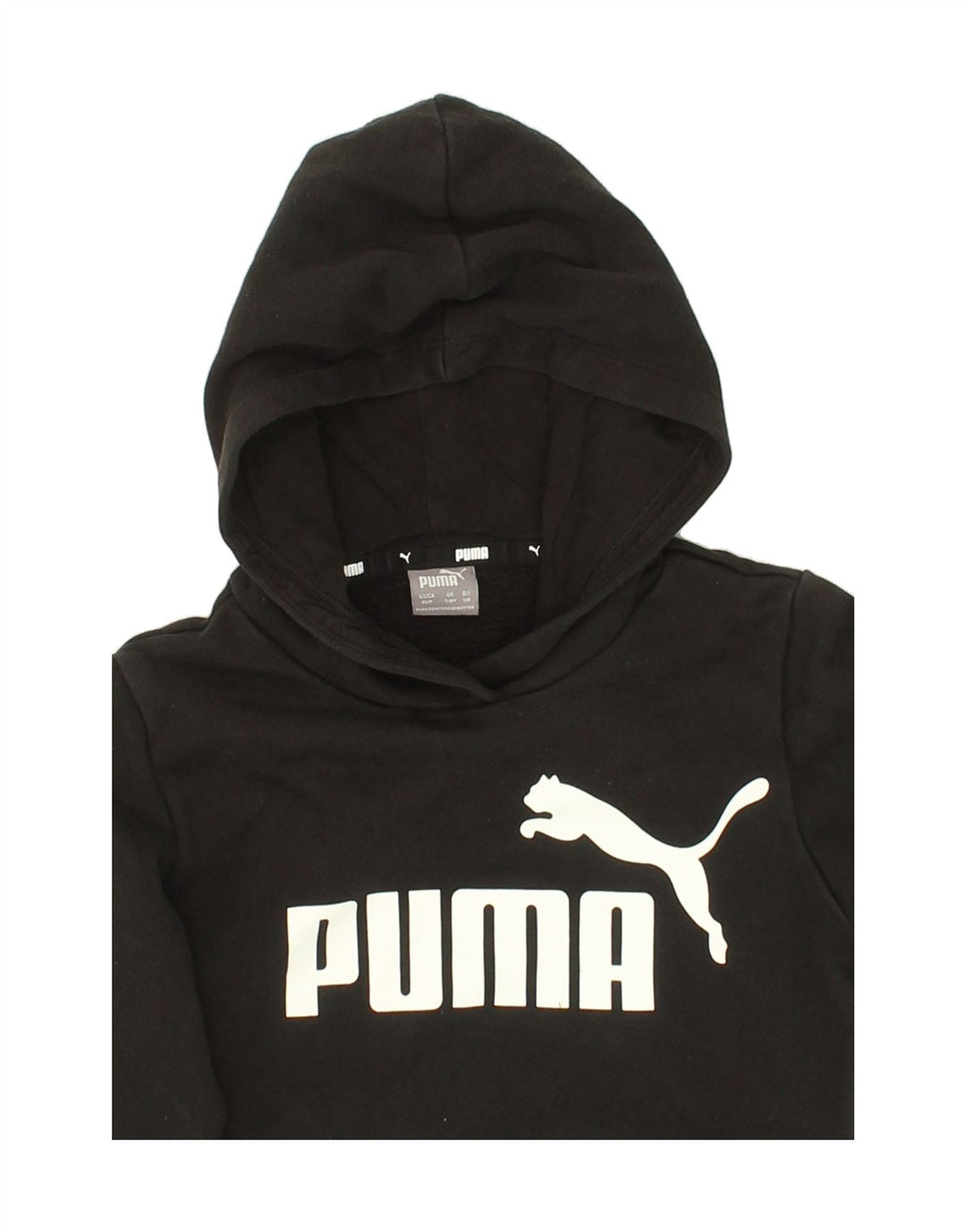 PUMA Boys Graphic Hoodie Jumper 7-8 Years Black Cotton Vintage Puma and Second-Hand Puma from Messina Hembry 