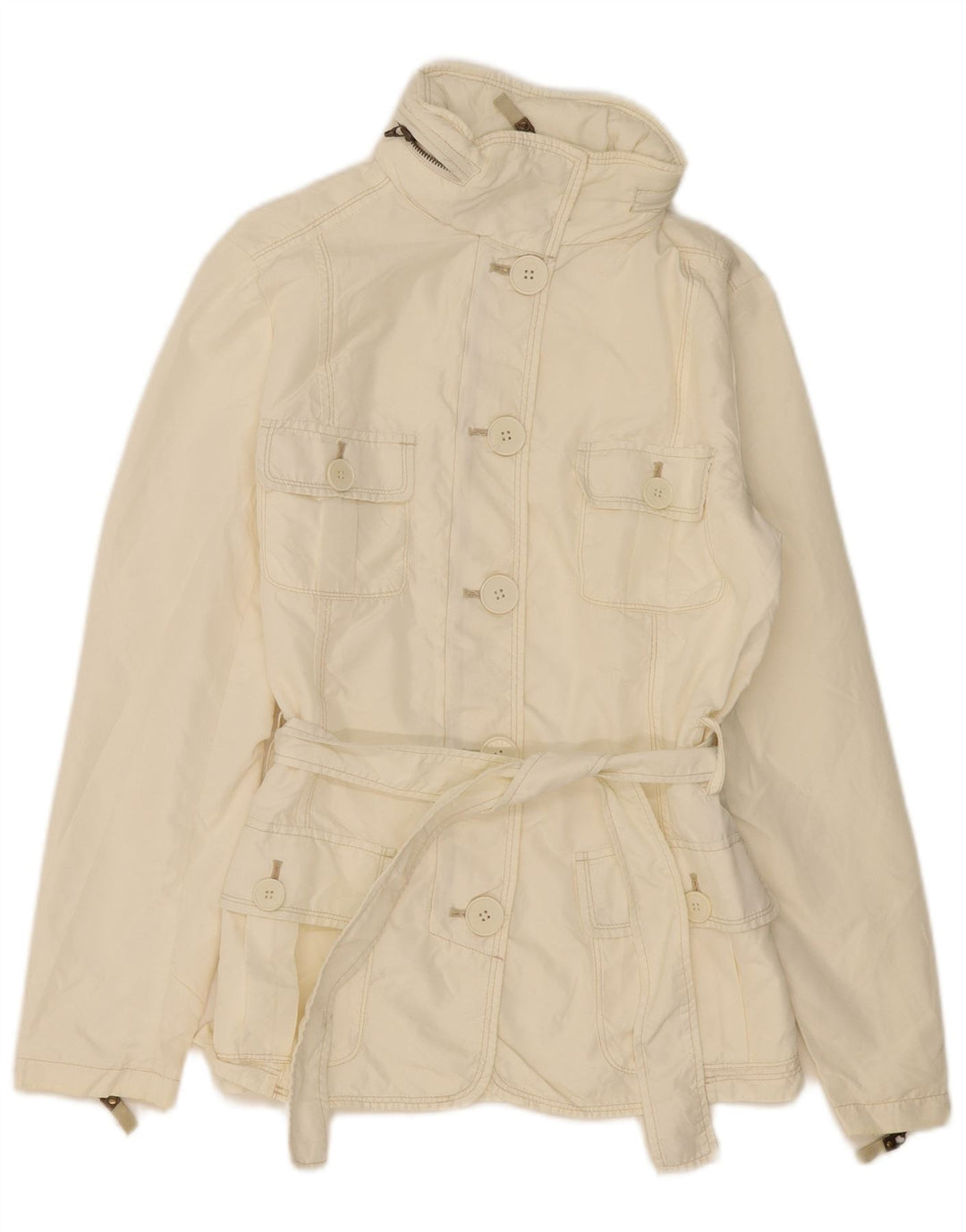 Zara Womens Hooded Utility Jacket UK 10 Pequeno Off White Nylon