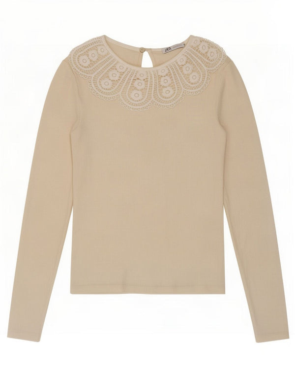 Zara Womens Crop Top Manga Longa Reino Unido 8 Pequeno Bege
