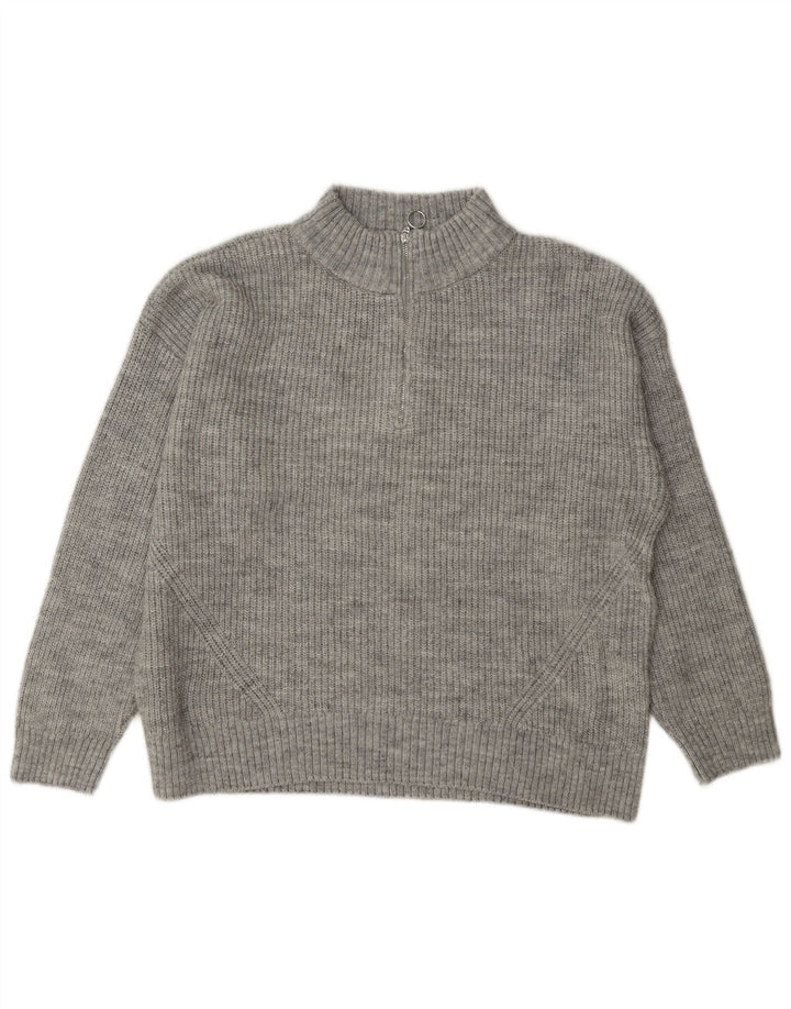 Suéter feminino Marks & Spencer com zíper e gola redonda Reino Unido 14 grande cinza manchado