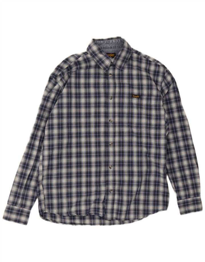 Camisa Wrangler masculina média azul marinho xadrez algodão
