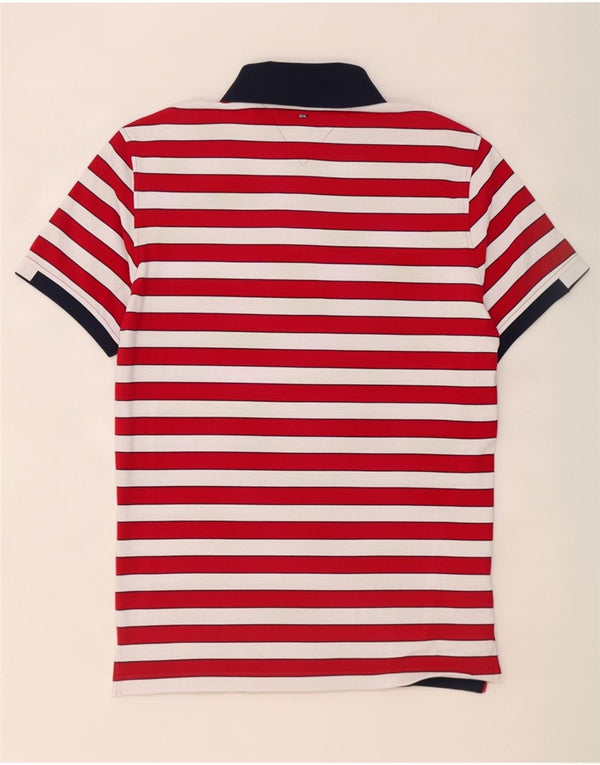Camisa polo masculina de rugby Tommy Hilfiger de algodão listrado vermelho médio