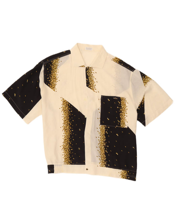 Camisa masculina vintage de manga curta grande esbranquiçada geométrica