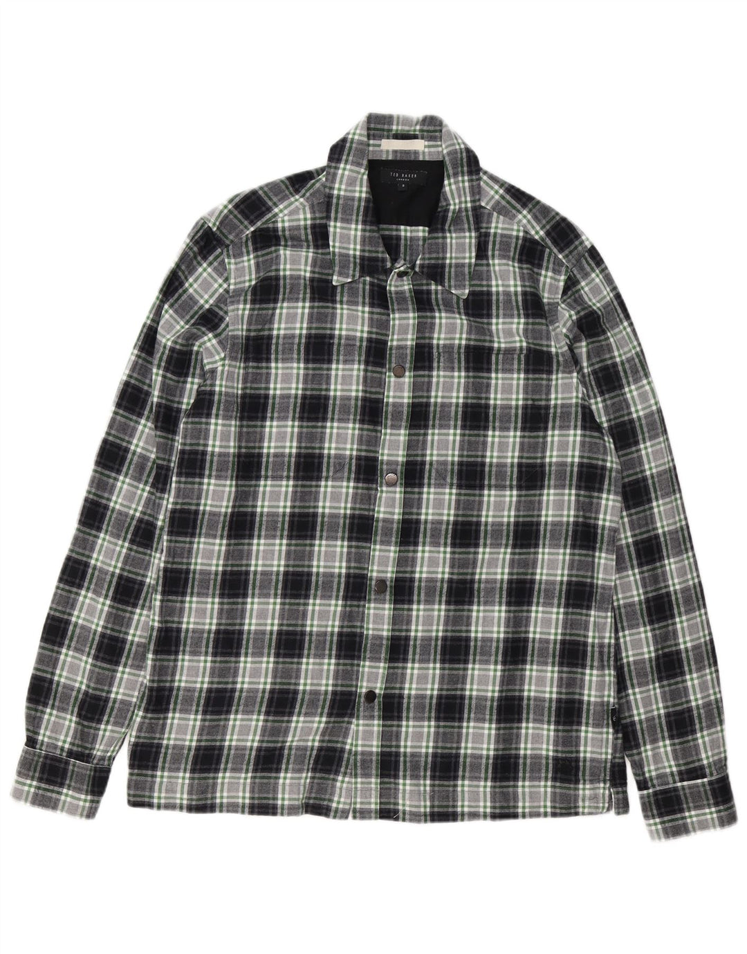 Camisa masculina de flanela Ted Baker tamanho 3 algodão xadrez verde médio