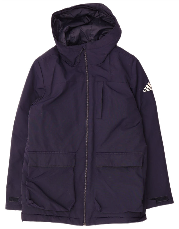 Jaqueta corta-vento masculina Adidas com capuz UK 38 médio azul marinho poliamida