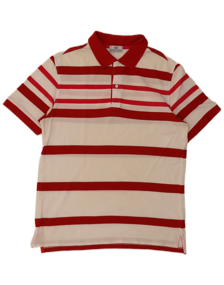 Camisa pólo masculina Sergio Tacchini grande algodão listrado vermelho