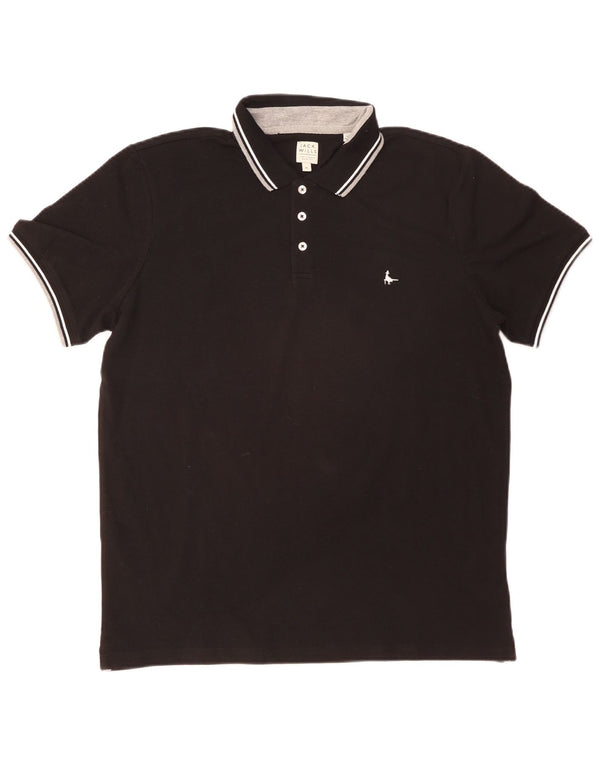 JACK WILLS Mens Polo Shirt XL Black Striped Cotton