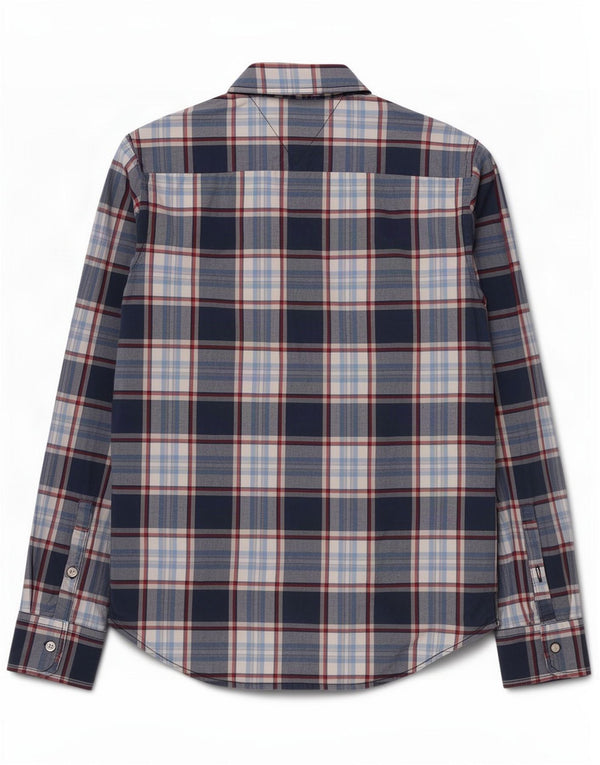 Tommy Hilfiger Camisa masculina média azul marinho xadrez algodão