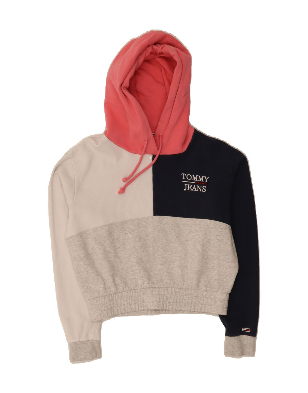 TOMMY HILFIGER Womens Oversized Crop Hoodie Jumper UK 6 XS Multicoloured Vintage Tommy Hilfiger and Second-Hand Tommy Hilfiger from Messina Hembry 